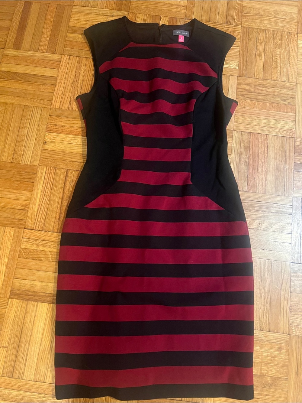 Vince Camuto Black and Red Striped Sheath Dress